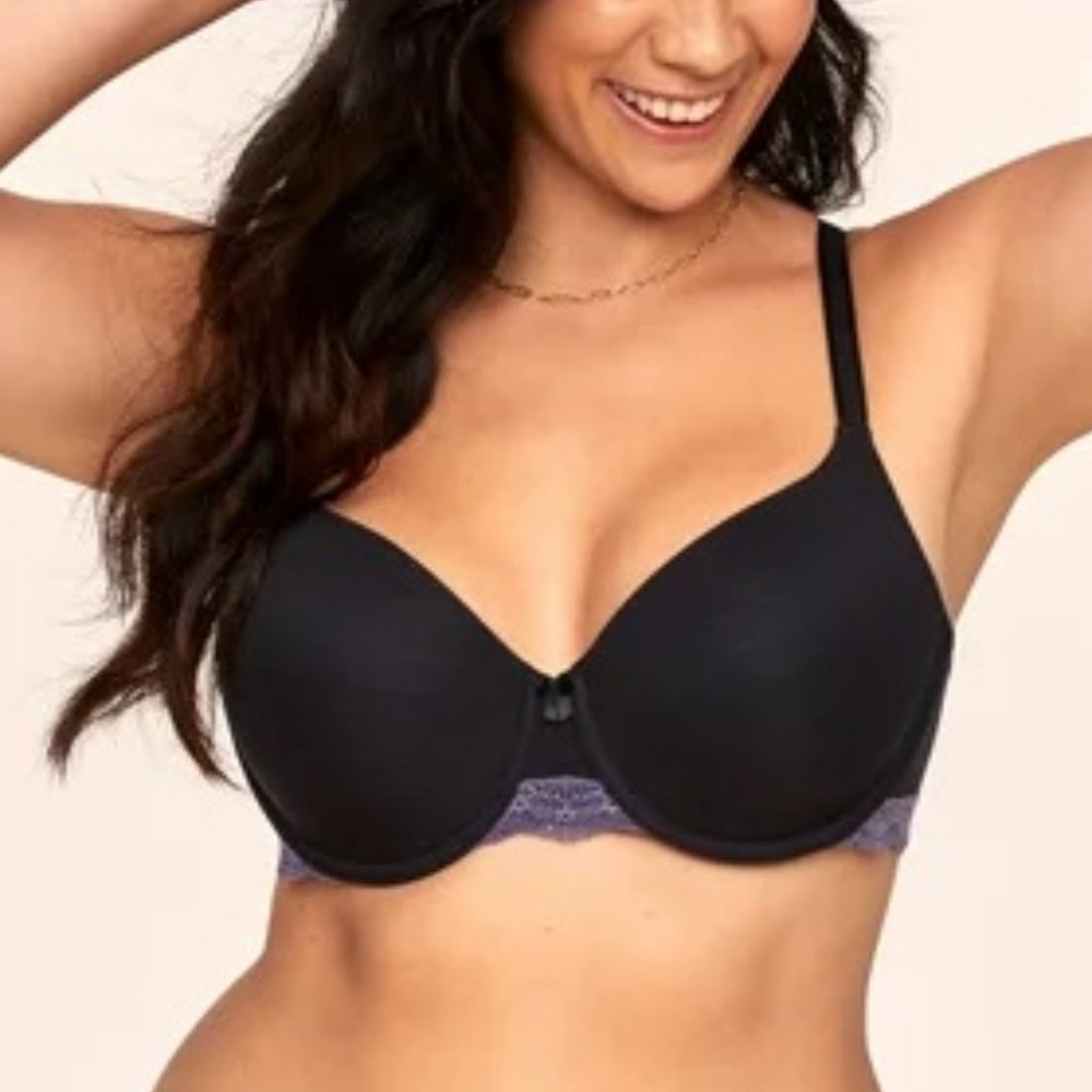 Adore Me Annabelle Contour Plus Black Bra Lilac Lace